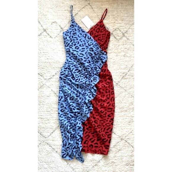 NWT A.L.C. Estelle Animal Print Silk Ruffle Faux Wrap Dress Size 4 - Picture 4 of 14